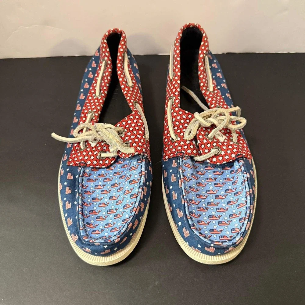 Sperry Vineyard Vines Boat Shoes Mens 9 American Flag Stars Patriotic STS19092